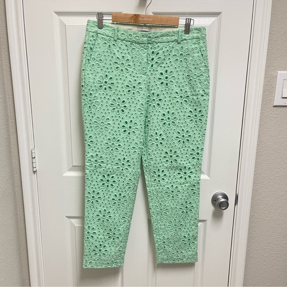 NWOT - J Crew mint eyelet “Cafe Capri” pants. Sz 4